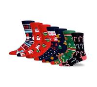 Mens Cotton Rich Christmas Socks (7 Pair Multipack) - Soft Colourful Novelty Christmas Socks for Men. Perfect For Xmas Eve Box Fillers, Stocking Fillers for Men, Christmas Gifts for Him 7 - 11