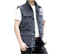 Men's Cotton Rich Waistcoat Jacket Multi Pocket Vest Outdoor Fishing Camping Activewear Sleeveless Traveling Photography Hiking Hunting Tactical Outerwear Gilet Lightweight Windproof Thin Vest Jacket