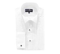 Men's Cotton Rich White Regular Fit Wing Collar, Stud Button Pleated Front Dress Shirt (1.5" Long Sleeve) (Collar 17", White)