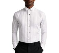 Men's Cotton Rich White Regular Fit Wing Collar, Stud Button Pleated Front Dress Shirt (1.5" Long Sleeve) (Collar 15.5", White)