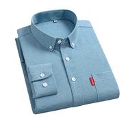 Men's Cotton Shirt Long Sleeve Comfortable One Pocket Regular Fit Button Down Shirt Light Blue Asia 4XL 180CM 85KG
