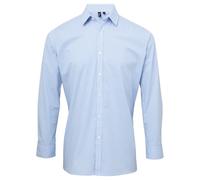 Mens Cotton Shirt Micro Check Gingham Long Sleeve Checked Office Work Casual Top