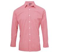 Mens Cotton Shirt Micro Check Gingham Long Sleeve Checked Office Work Casual Top