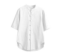 Mens Cotton Shirt Pack T Shirt Men's Tang Clothing Plate Buckle Casual Hanfu Men's Breathable Cotton Shirt Cowboy Outfit Men (White, XXL)