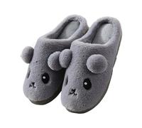 Men's Cotton Slippers Women's Plush Winter Shoes Autumn and Winter Slippers Cartoon Animals Felt Slippers Comfortable Non-Slip Felt Slippers Warm Soft House Slippers, gray, 4 UK