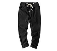 Men's Cotton Solid Color Casual Pants Drawstring Pockets, Slim Fit Japanese Sports Trousers, Comfortable for Spring, Autumn, and Summer, Versatile Daily Wear Black