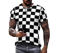 Men's Cotton T-Shirt -Black White Race Checkered Flag Pattern, Casual Graphic Crew Neck Short Sleeve Tees Tops, Style, S