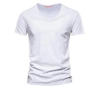 Mens Cotton T Shirt UK Solid Color V Neck Gym Sports Tshirt Muscle Fit Short Sleeve Summer Tops Running Workout T-Shirts Casual Plain Bacis Tee Tops Pullover Active Wear White