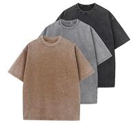 Men's Cotton T-Shirts Oversized Unisex Short Sleeves Casual Loose Wash Solid Basic Tee Tops, A-Coffee+Grey+Black, XL
