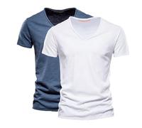 Mens Cotton T Shirts Summer Short Sleeve Solid Color V Neck T Shirt Regular Fit Breathable Lightweight Stylish Classic Basic Casual Shirts Comfy Daily Work Out Sport Running Tshirt T-Shirt Tees
