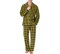 Men's Cotton Tracksuit, Jogging Suit, Matching Pyjamas with Tartan Pattern and Cuddly Long Sleeve Set Made of Soft, Breathable Fabric for Relaxing and Relaxing, yellow, M