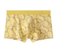 Men's Cotton Underwear Boxer Shorts with Snake Pattern, Loose Fit Breathable Trunks and U Convex Pouch for Daily Comfort (L Yellow)