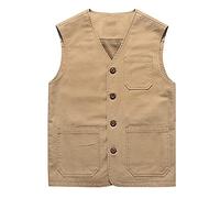 Men's Cotton Vest, Increased Thicker Casual Vest, Dad Wear Waistcoat Middle-Aged and Elderly Casual Vest Men's Waistcoats Sleeveless Gilets (Color : Golden, Size : XL)