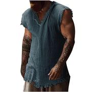Men's Cotton Vests Summer Casual Tank Top Loose Fit Sleeveless Tops Comfortable Hooded Sweatshirts Pullover Singlet Beach Travel T-Shirt Lightweight Retro Premium Vest Daily Work Wear Blue