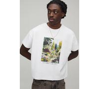 Men's Country Digital Print Oversized Cropped T-Shirt | White | Size Medium | boohooMAN