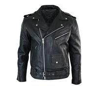 Mens Cow Hide Original Cross Zip Brando Biker Motorcycle Real Leather Jacket Black