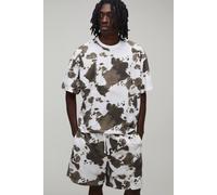 Men's Cow Hide Printed Oversized Boxy T-Shirt & Baggy Short Set | Animal | Size X-Small | BOOHOOMAN