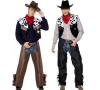 Mens Cowboy Fancy Dress Costume Black or Brown Outfit by Smiffys