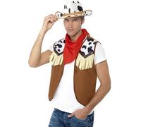 Mens Cowboy Fancy Dress Instant Kit Waistcoat, Hat & Neckerchief Cowgirl Smiffys