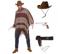 Mens Cowboy Fancy Dress Stag Party Accessories Poncho Holster Sheriff Texan Hats