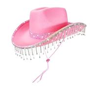 Mens Cowboy Hat, Breathable Design for Outdoor Events, Western Accessories, Shimmering Accessories, Cosplay Performance Hats, Cowgirl Hat with Glitter - Tassel Headwear with Rhinestones