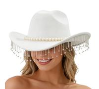 Men's Cowboy Hat | Extravagant Hat with Wide Brim as Headpiece, Western Cowboy Hat with Pearls - For Music Concerts, Weddings, Holidays, Celebrations, Cosplay Events and