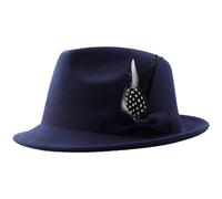 Mens Cowboy hat Fedora Hats for Women Men Classic Retro Style Short Brim Felt Hats with Feather Bow Band Decor Stylish Panama Cap Vintage Jazz Hat Elegant Headwear for Party Wedding Navy