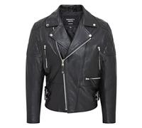 Mens Cowhide Black Leather Brando Biker Jacket