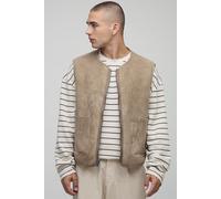 Mens Cream Boxy Fit Reversible Borg & Suede Gilet, Cream L