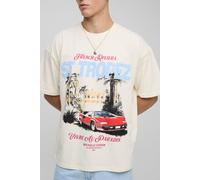 Mens Cream Ecru Oversized Extended Neck French Riviera T-Shirt, Cream XS