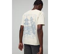 Mens Cream Ecru Regular Fit Washed Stencil Landscape T-Shirt, Cream S