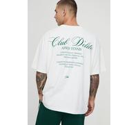 Mens Cream Oversized Apres Tennis Print T-Shirt, Cream XS