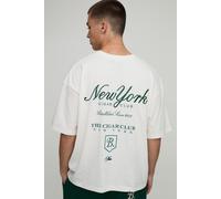 Mens Cream Oversized Boxy Heavyweight New York Script T-Shirt, Cream S