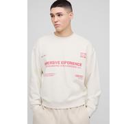 Mens Cream Oversized Boxy Multi Branded Print Sweatshirt, Cream L