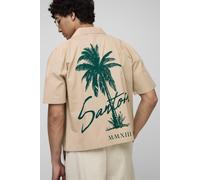 Mens Cream Oversized Boxy Palm Revere Shirt, Cream M