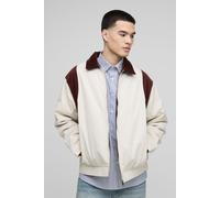 Mens Cream Oversized Contrast Cord Twill Collared Bomber Jacket, Cream M