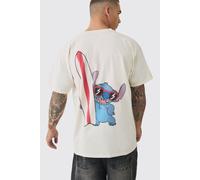 Mens Cream Oversized Disney Lilo And Stitch Wash License Print T-shirt, Cream L