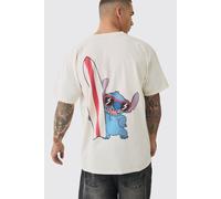 Mens Cream Oversized Disney Lilo And Stitch Wash License Print T-shirt, Cream XL