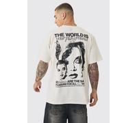 Mens Cream Oversized Playboy License Print T-shirt, Cream XS