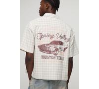 Mens Cream Oversized Spring Valley Embroidered Check Shirt, Cream XS