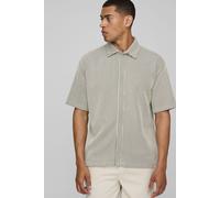 Mens Cream Oversized Two-Tone Ribbed Jersey Concealed Placket Shirt, Cream M