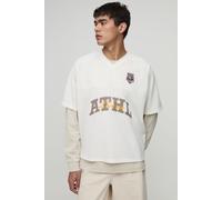 Mens Cream Oversized V Neck Baseball T-Shirt, Cream M