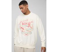 Mens Cream Oversized Wash Johnny Cash License Print Sweatshirt, Cream S