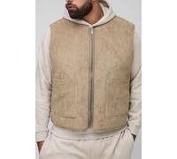Mens Cream Plus Boxy Oversized Fit Reversible Borg & Suede Gilet, Cream 2XL