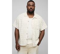 Mens Cream Plus Lasered Super Distressed Boxy Revere Shirt, Cream 40