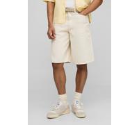 Mens Cream Regular Fit Ecru Panelled Jorts, Cream 32