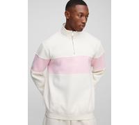 Mens Cream Regular Fit Official Script Colour Block Zip Funnel Neck Sweatshirt, Cream M