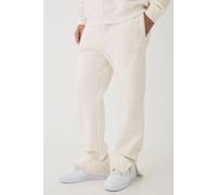 Mens Cream Regular Fit Smart Split Hem Super Heavyweight Flock Print Joggers, Cream M