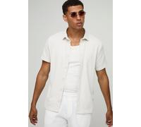 Mens Cream Regular Ribbed Jersey Collared Shirt, Cream L
