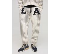 Mens Cream Relaxed LA Applique Pinstripe Joggers, Cream XS